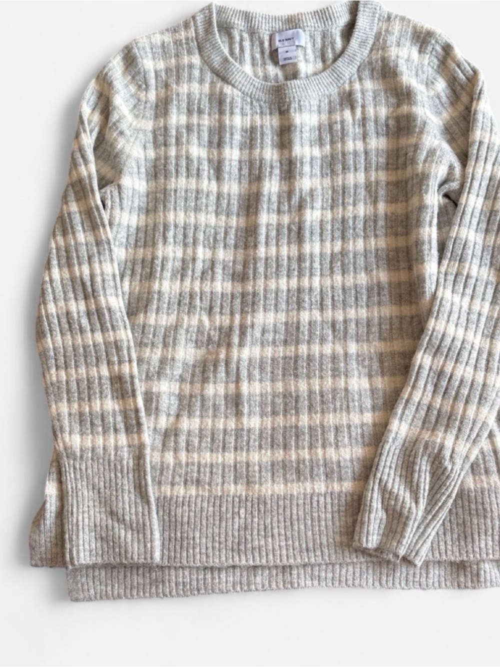 Old Navy Cream and Gray Striped Crewneck Sweater with Shimmer